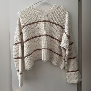 Small Moon and Madison White Knit Sweater with Mauve Stripes